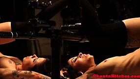 Lezdom dominant sluts dominate submissive in rough bondage and fetish play