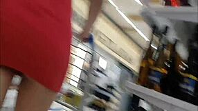 Wife in the market without panties showing off her big ass for amateurs