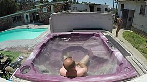 Skinny Dayanara in hot tub pov action with steamy jacuzzi vibes. Close-up wet fun!