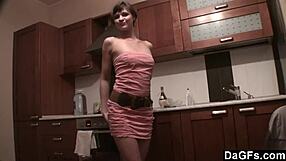 Dagfs - Freckled Babe Teases with Dildo on Kitchen Counter