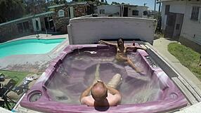 Skinny Dayanara in hot tub pov action with steamy jacuzzi vibes. Close-up wet fun!