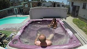 Skinny Dayanara in hot tub pov action with steamy jacuzzi vibes. Close-up wet fun!