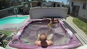 Skinny Dayanara in hot tub pov action with steamy jacuzzi vibes. Close-up wet fun!