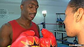 Ebony babe works out big black workout booty with interracial monster cock.