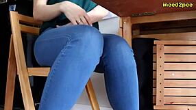 girls peeing in tight jeans panties during desperation