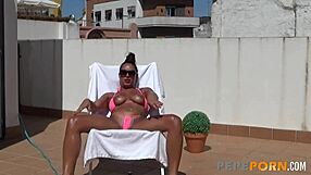 Latin Bombshell Kim Shows Tanned Body In Bikini For Neighbor Blowjob