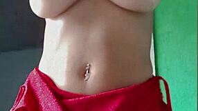 Morena with big tits and ass taking bath, showing off completely in shower on red, Bruna Paz