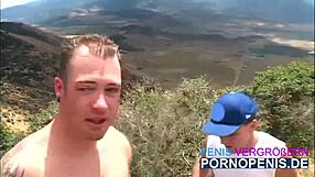 Slutty petite 18+ German chick gets pounded hard by two guys outdoors