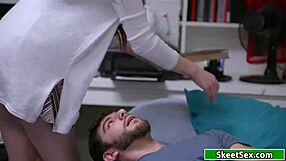 Redhead in Lingerie Gets Hands on Stepbro's Monster Cock, Fingering and Handjob