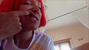 Chantal explores mouth teeth saliva tongue wet