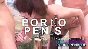 Slutty petite 18+ German chick gets pounded hard by two guys outdoors