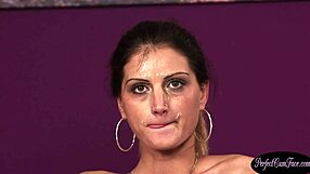 Small-tits European babe gets double facialized in stockings threesome!