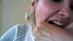 Chantal explores mouth teeth saliva tongue wet