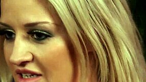 Bigtitted british femdoms perform group handjob on submissive in domination scene