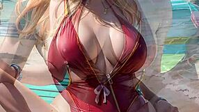 i'm a busty blonde in bikini showing off on the beach