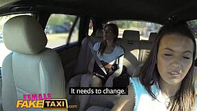 Filthy Lesbians Lick Shaved Pussy in Fake Taxi