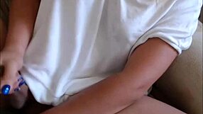 Blonde transsexual masturbates and cums on live webcam