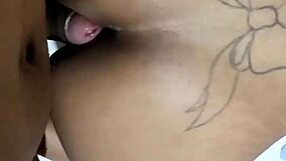 ebony teen devours big cock anal creampie. monster cock fills her small tits.