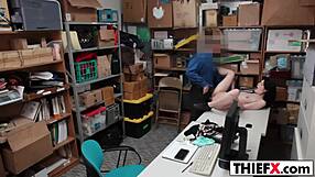 Sweet teen quits her job to suck burglar's big cock in the office.