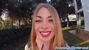 bigtit beauty enjoys outdoor bending