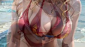 i'm a busty blonde in bikini showing off on the beach