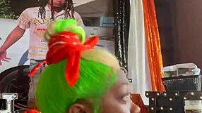 Ebony babe gives sloppy blowjob as webcam birthday gift