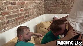 Gay guys suck big dicks in perverted orgy.