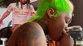 Ebony babe gives sloppy blowjob as webcam birthday gift