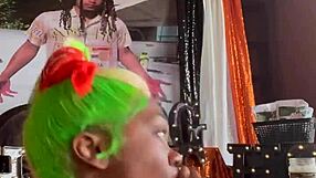 Ebony babe gives sloppy blowjob as webcam birthday gift