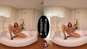 Horny red-headed milf Red Fox takes on her Oculus rift by herself