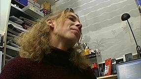 A blonde teen feels lonely at work in the office.