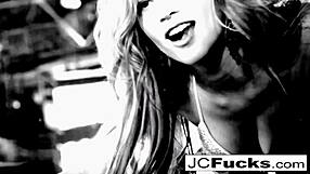 Jayden masturbates and rides big tits in the knight rider car nude