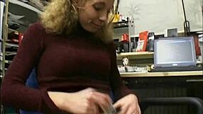 A blonde teen feels lonely at work in the office.