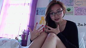 Asian teen with big tits and glasses vlogs amateur scenes