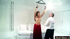 Is this bound stepdaughter ready for spanking and pussyfucking?