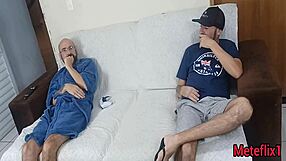 Wife with blindfolded eyes gets fucked by hidden friend. Cuckold gloryhole reality.