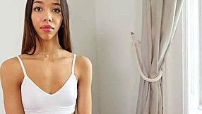 Skinny brazilian asian lia lin works out with personal trainer at gym