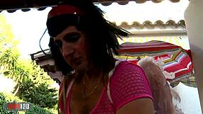 Liz rainbow gets blowjob, deepthroat, fucking, and squirting from crossdressing dominant freak