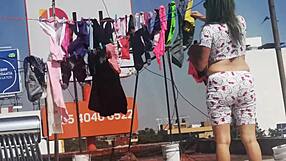 Latina Neighbor Hangs Panties Causing Big Erection