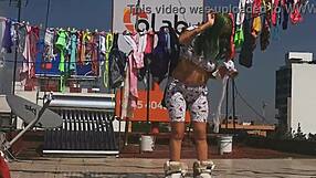 Latina Neighbor Hangs Panties Causing Big Erection