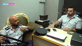 Sugarbabestv features greek fake police threesome with blowjob and ass action