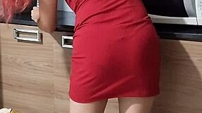 cleaning the kitchen but hinting at a quick masturbation session with the milf