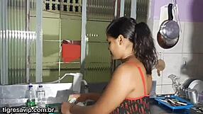 renan pantaneiro fucks tigress on kitchen sink starts with condom fills pussy with cum