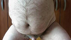 Blue panties come off for some cock ring play in this casual scene