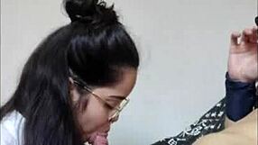 Watch This Teen Nerd Girl Give A Suggestive Blowjob On Webcam.