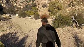 First hinge date hiking turns into outdoor sex with cum on ebony ass and moaning.