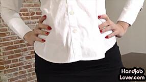 hj busty redhead and tattooed milf jerks cock in pov