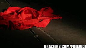 jasmine, blindfolded in boots, serves as a good sub in bdsm play