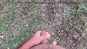 Dirty talking outdoors then cumming naked