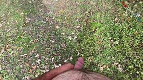 Dirty talking outdoors then cumming naked